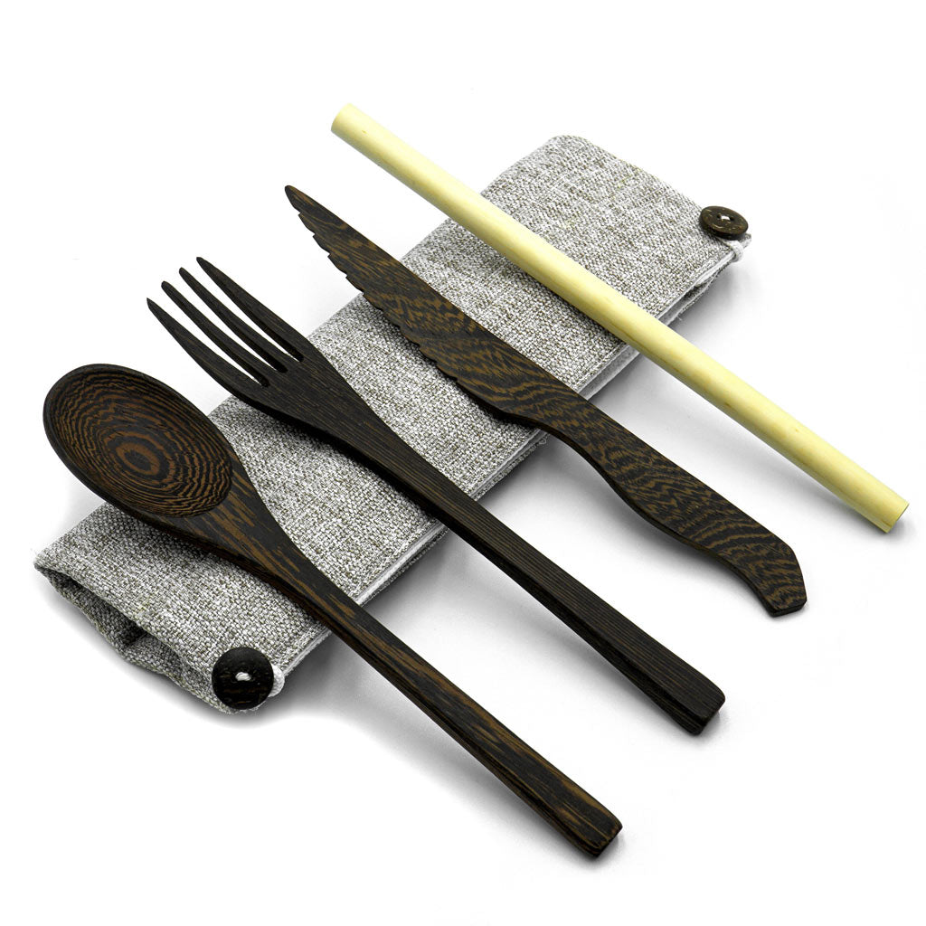 Set Posate in Legno Scuro da Viaggio (Sacchetto Marrone)