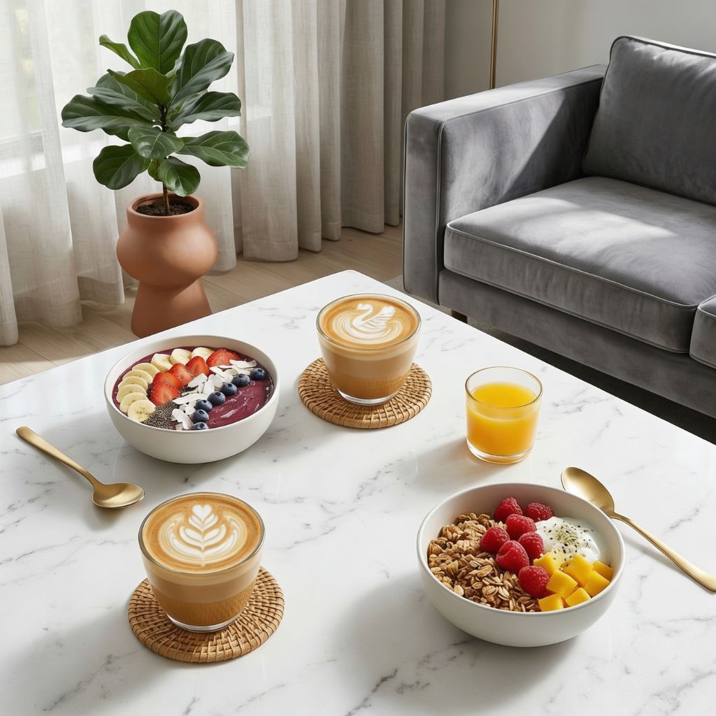 Handmade Natural Rattan Coaster Set (6 Piece + Holder) • Natural Honey